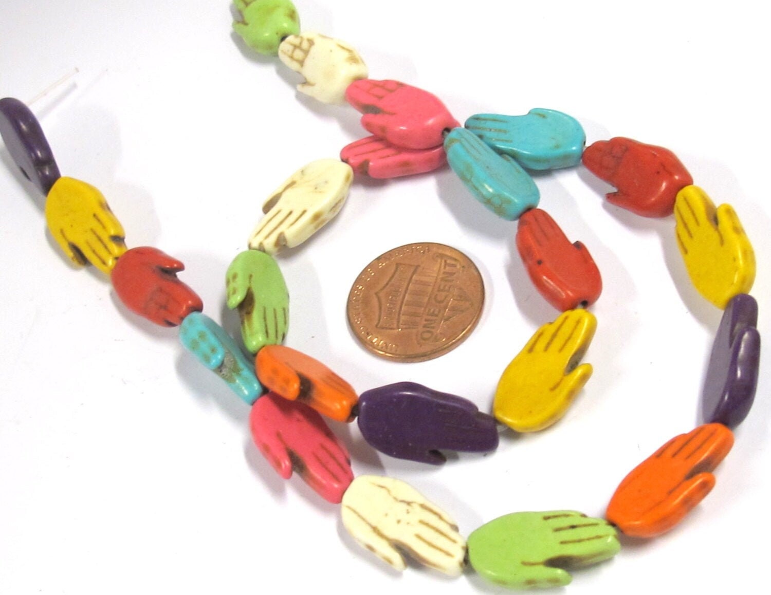 1 Full strand 16 inches - 23 Beads - Mixed colors Hamsa Hand howlite beads 18 mm x 10 mm - BD818