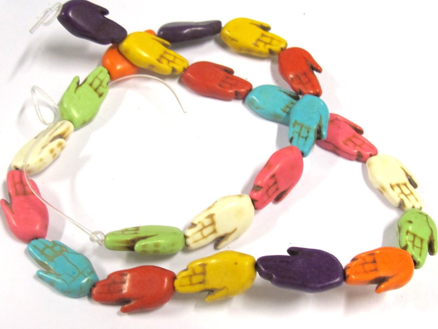 1 Full strand 16 inches - 23 Beads - Mixed colors Hamsa Hand howlite beads 18 mm x 10 mm - BD818