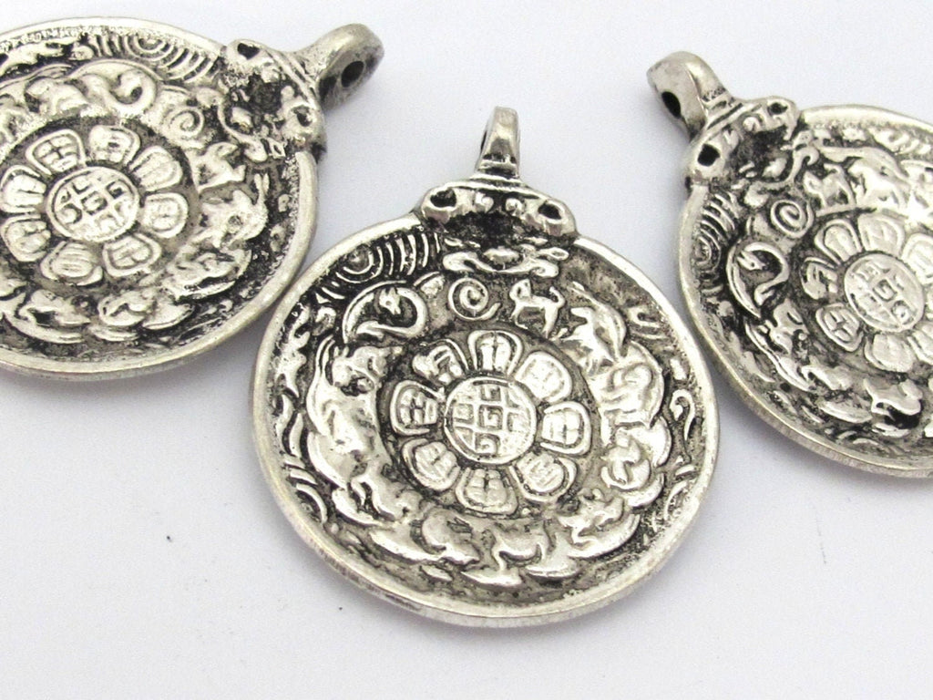 1 Pendant Tibetan Om calendar timeline wheel pendant with antiqued silver finish --CP113 custom design copyright Nepalbeadshop