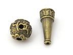 3 sets - Guru bead set - 12 mm size Tibetan 3 hole Om mantra brass tone plated Guru Bead with column bead - GB042s