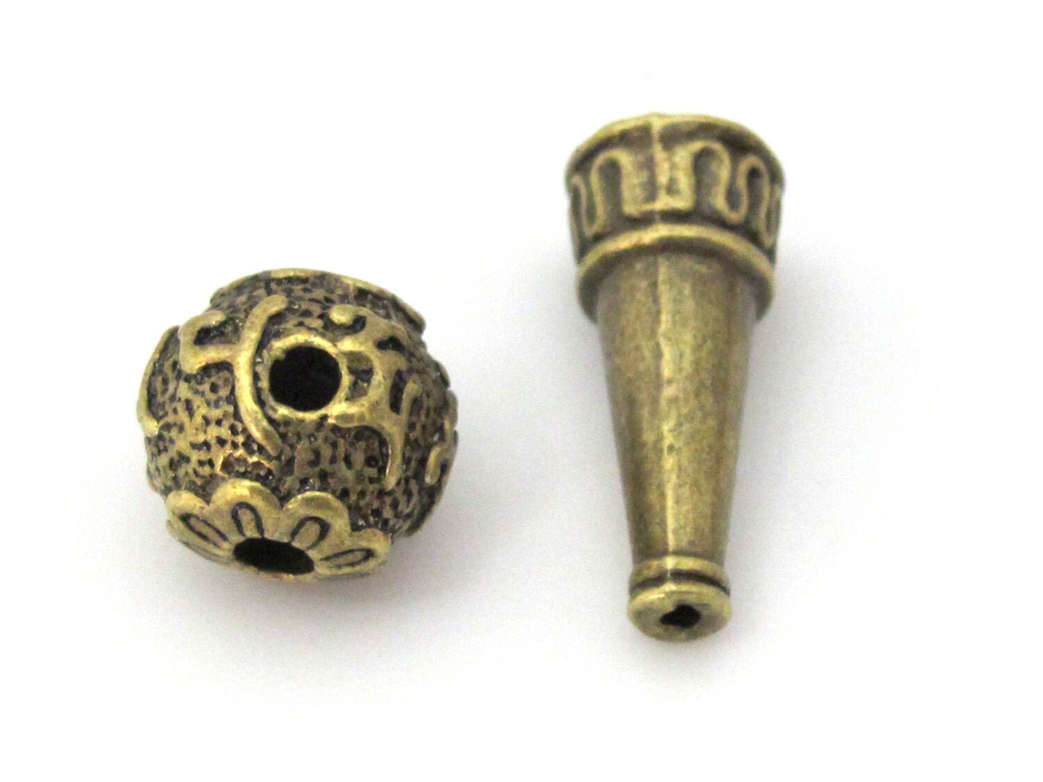 3 sets - Guru bead set - 12 mm size Tibetan 3 hole Om mantra brass tone plated Guru Bead with column bead - GB042s