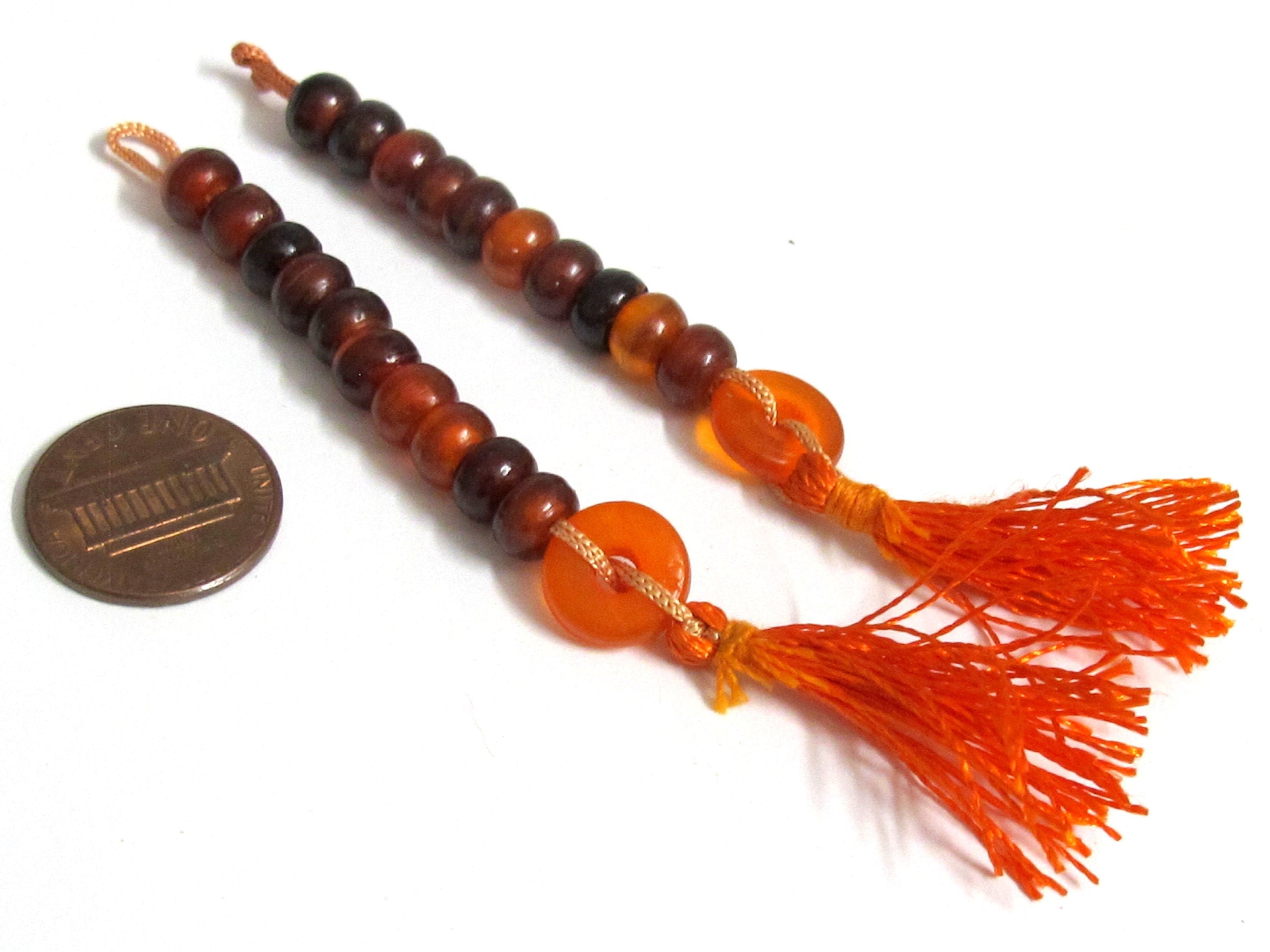 2 counters mala making supplies - Tibetan mala making recycled horn beads - red brown color one mala counter tassel ML124E