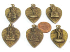Reversible bodhi leaf shape standing Buddha and seated buddha Brass pendant from Nepal - CP068B