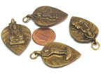 Reversible bodhi leaf shape standing Buddha and seated buddha Brass pendant from Nepal - CP068B