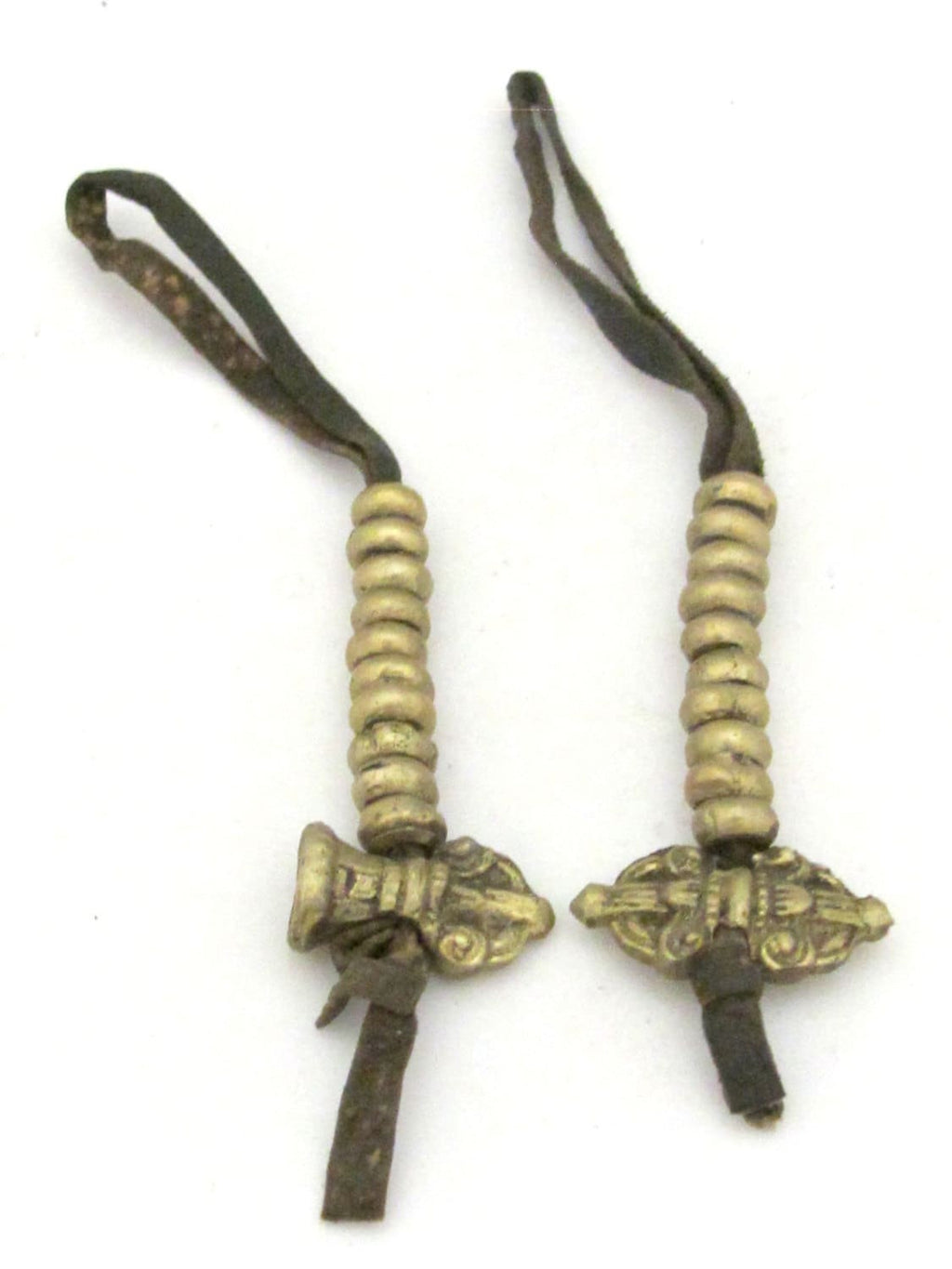 Tibetan antiqued brass vajra and bell on leather cord mala counter set - GB018
