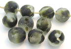 8 BEADS - Thick spotted recycled ethnic ghana recycled glass beads grey black white tone - AB011