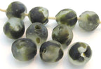 8 BEADS - Thick spotted recycled ethnic ghana recycled glass beads grey black white tone - AB011
