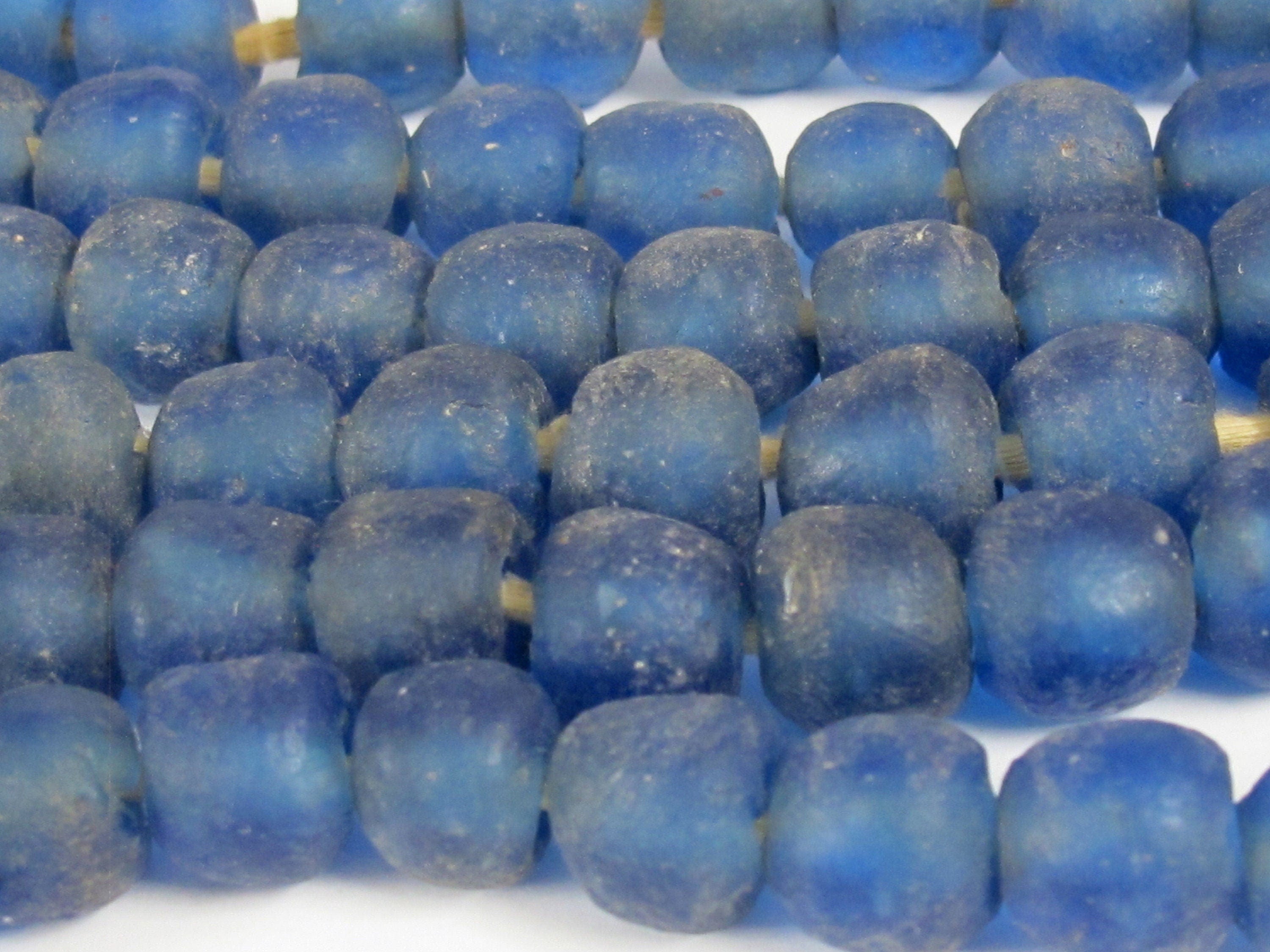 8 Beads - Recycled african ghana glass beads dark blue deep blue color africa ethnic glass beads - AB074