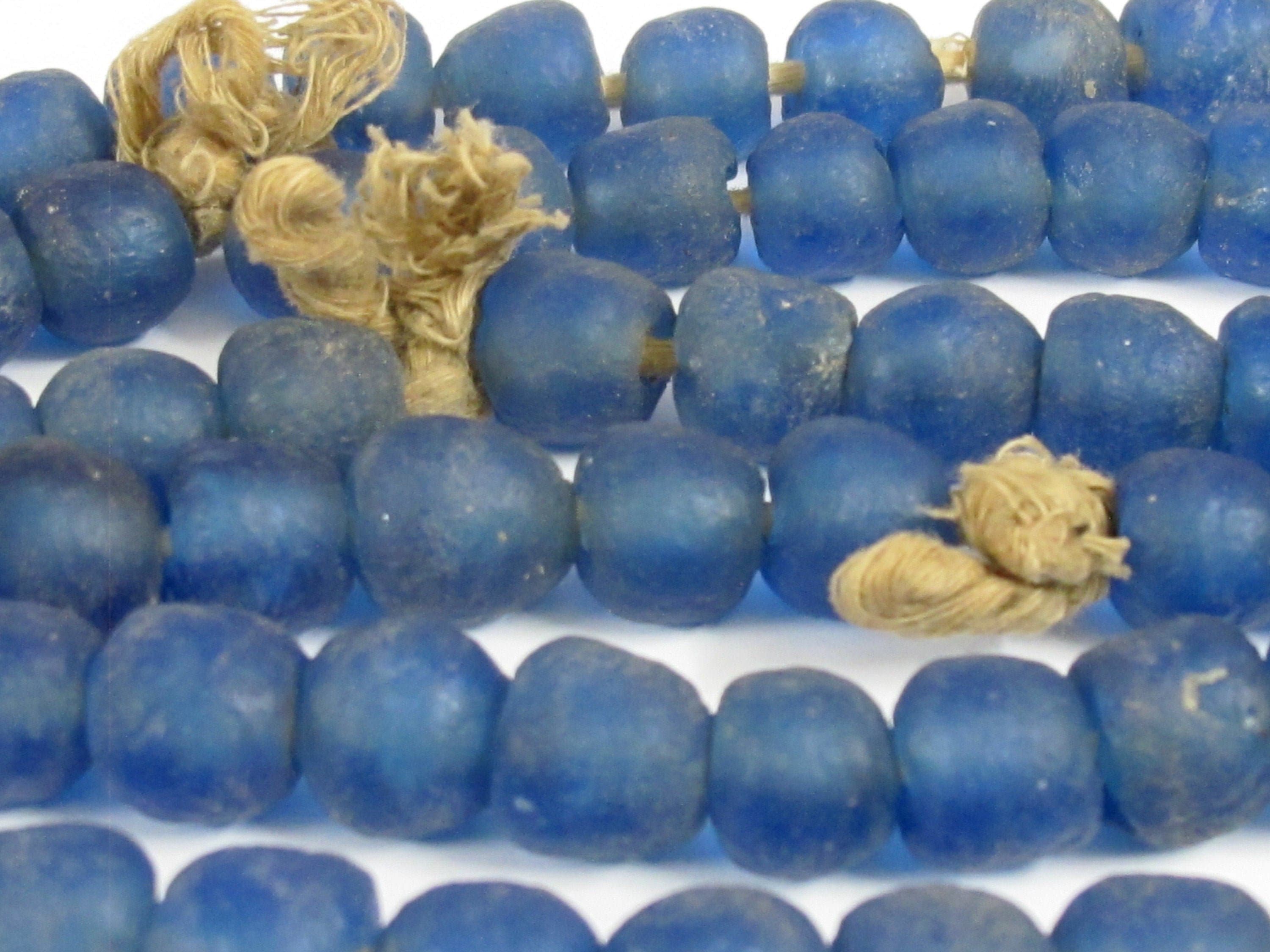 8 Beads - Recycled african ghana glass beads dark blue deep blue color africa ethnic glass beads - AB074