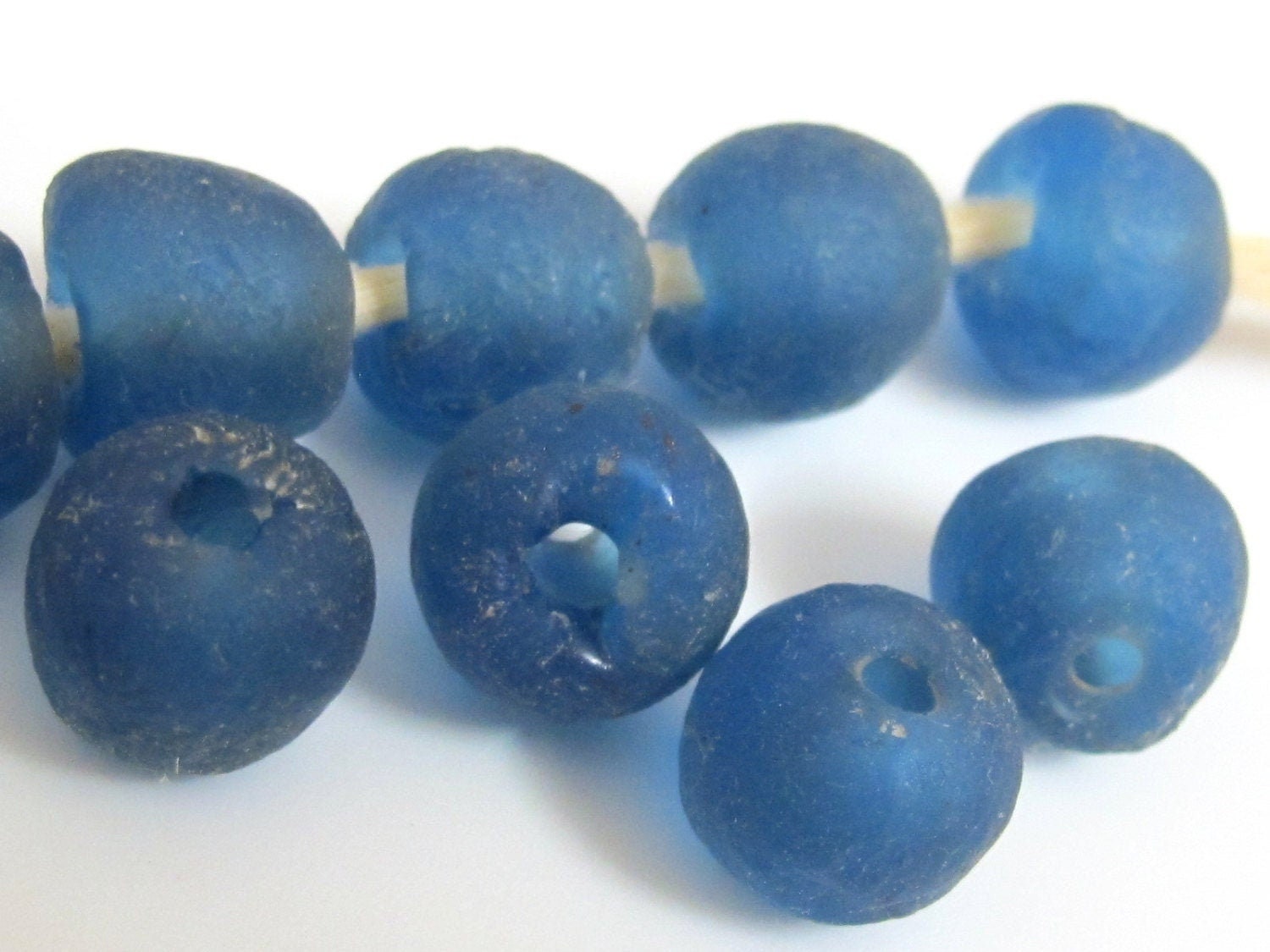 8 Beads - Recycled african ghana glass beads dark blue deep blue color africa ethnic glass beads - AB074