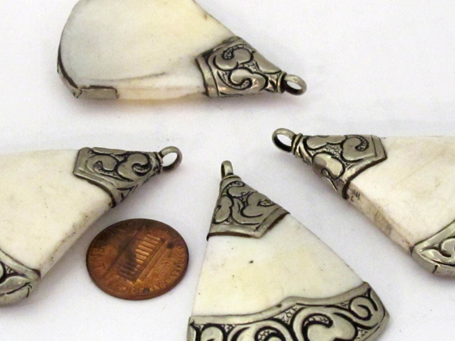 Triangle shape Tibetan silver encased naga conch shell pendant - 1 pendant - PM485