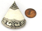 Triangle shape Tibetan silver encased naga conch shell pendant - 1 pendant - PM485