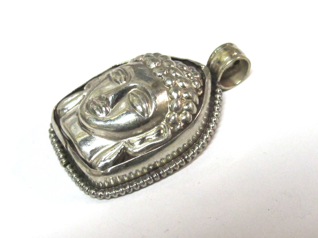1 pendant- Tibetan silver color Buddha face pendant reverse side floral carving from Nepal -PM597A