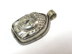 1 pendant- Tibetan silver color Buddha face pendant reverse side floral carving from Nepal -PM597A