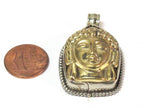1 Pendant - Tibetan dual tone gold silver color Buddha face pendant with reverse side floral carving from Nepal - PM597B