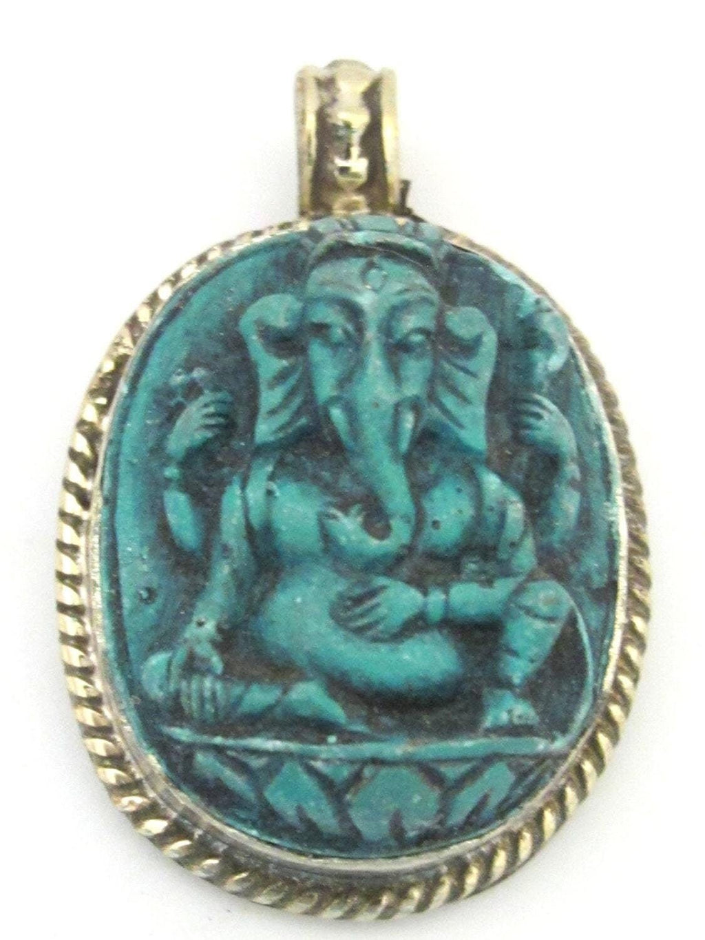 1 pendant - Ganesha pendants Ganesa - Oval shape Green Ganesha pendant - PS004B - Tibetan Nepal jewelry supply copyright Nepalbeadshop