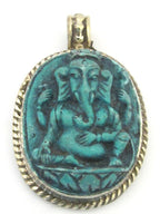 1 pendant - Ganesha pendants Ganesa - Oval shape Green Ganesha pendant - PS004B - Tibetan Nepal jewelry supply copyright Nepalbeadshop