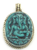 1 pendant - Ganesha pendants Ganesa - Oval shape Green Ganesha pendant - PS004B - Tibetan Nepal jewelry supply copyright Nepalbeadshop