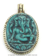 1 pendant - Ganesha pendants Ganesa - Oval shape Green Ganesha pendant - PS004B - Tibetan Nepal jewelry supply copyright Nepalbeadshop