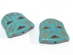 2 Beads - Blue color howlite tribal skull head shape bead - BD003B