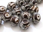 2 BEADS - Tibetan silver capped batik dzi design bone bead - BD522A