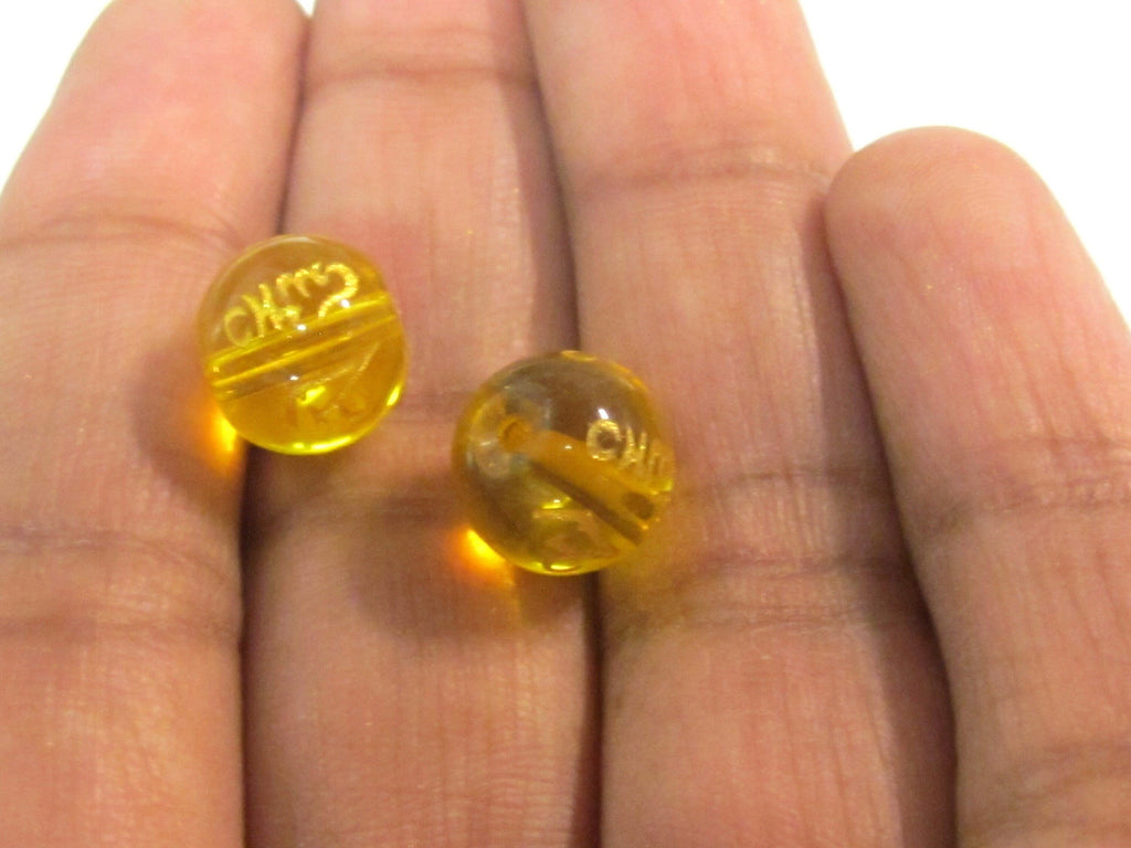 4 Beads-Tibetan om mantra etched honey yellow color quartz beads 10 mm - GM227K