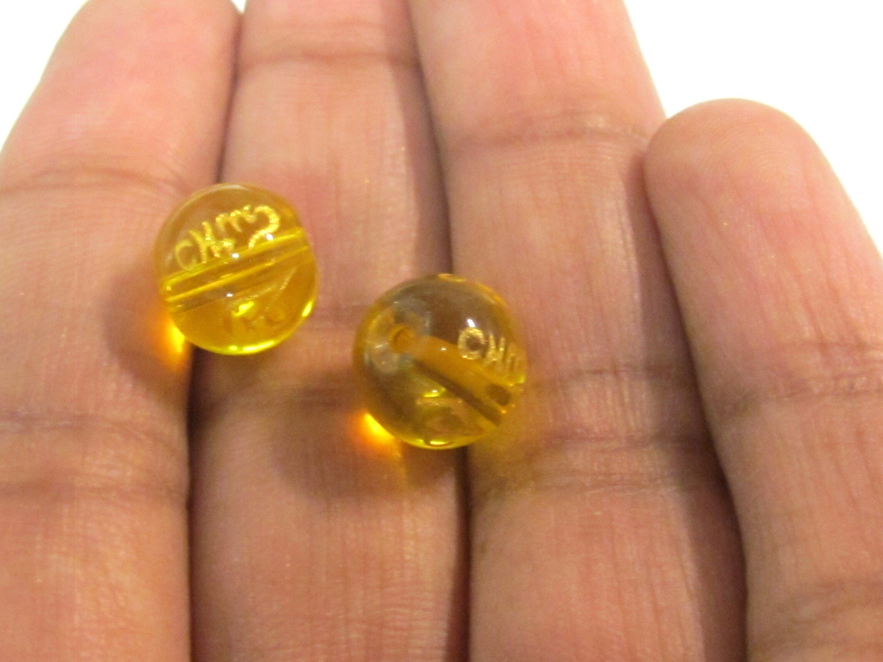 4 Beads-Tibetan om mantra etched honey yellow color quartz beads 10 mm - GM227K