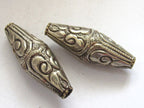 1 BEAD - Tibetan silver bicone shape floral repousse ethnic bead from Nepal - 1 bead - BD593