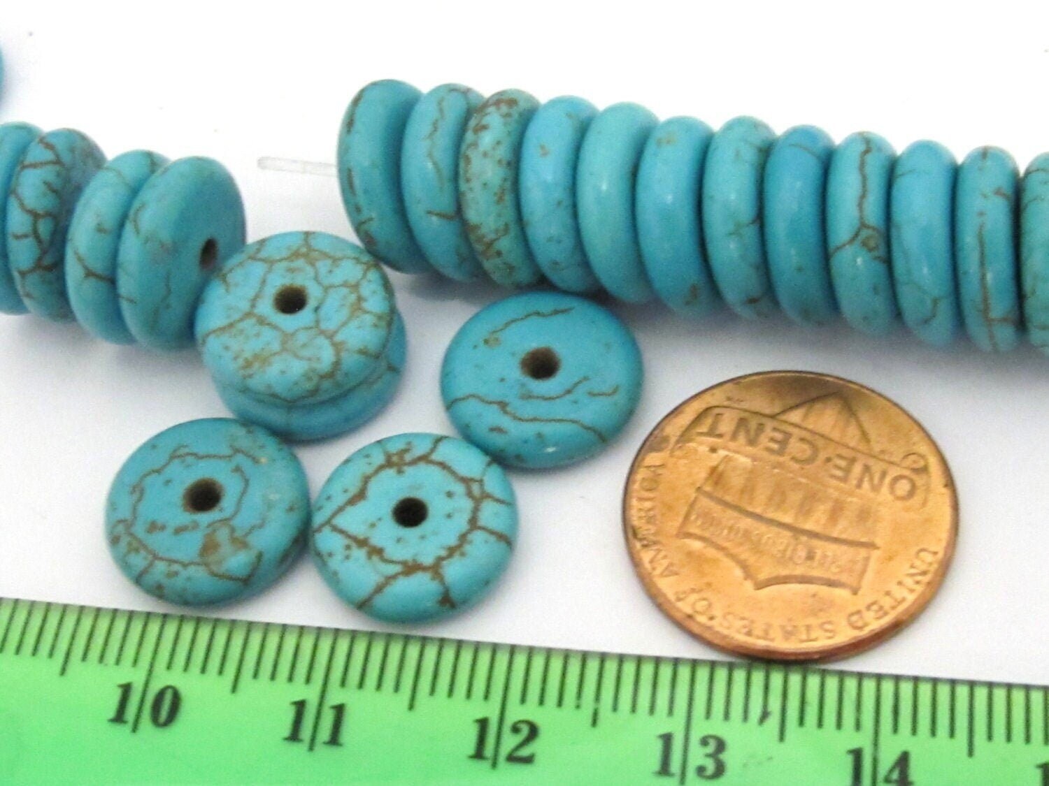 10 Beads - Blue color howlite rondelle flat disc beads 12 mm size - GM381