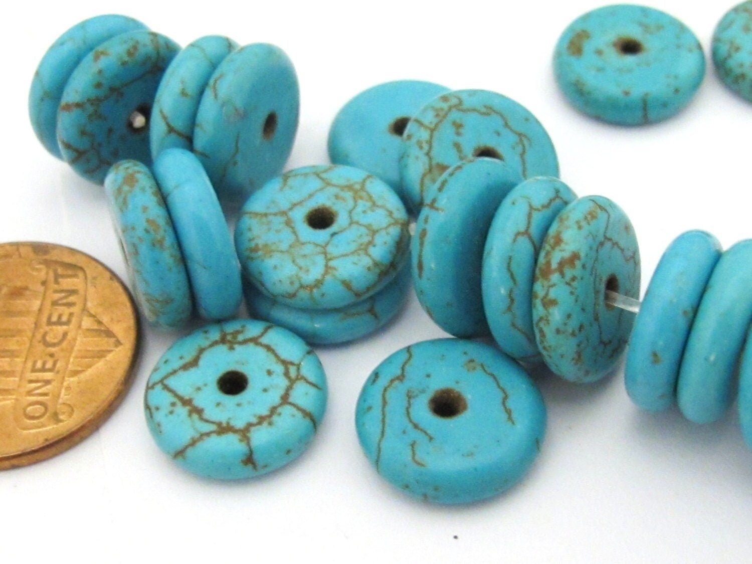 10 Beads - Blue color howlite rondelle flat disc beads 12 mm size - GM381