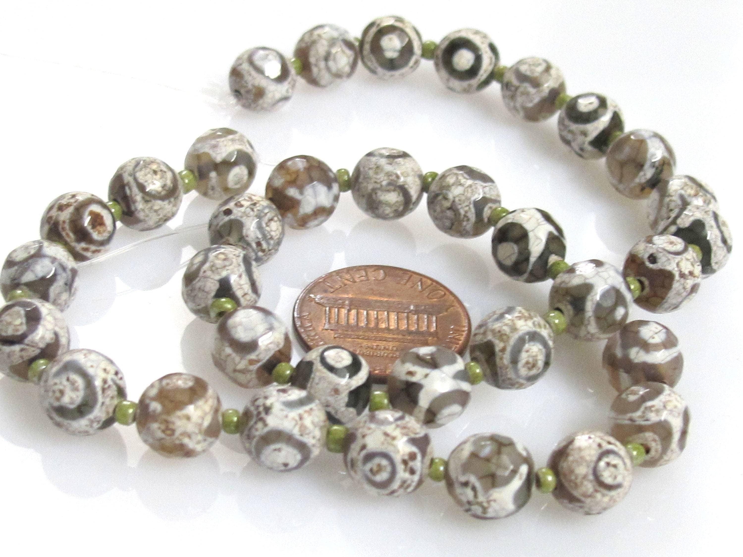 5 Beads- Tibetan gemstone beads Tibetan agate beads rustic brown grey greenish color 8 mm - GM223E