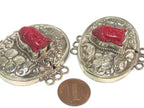 1 clasp - Large oval shape ethnic Tibetan silver finish red buddha box clasp pendant from Nepal - LN039B