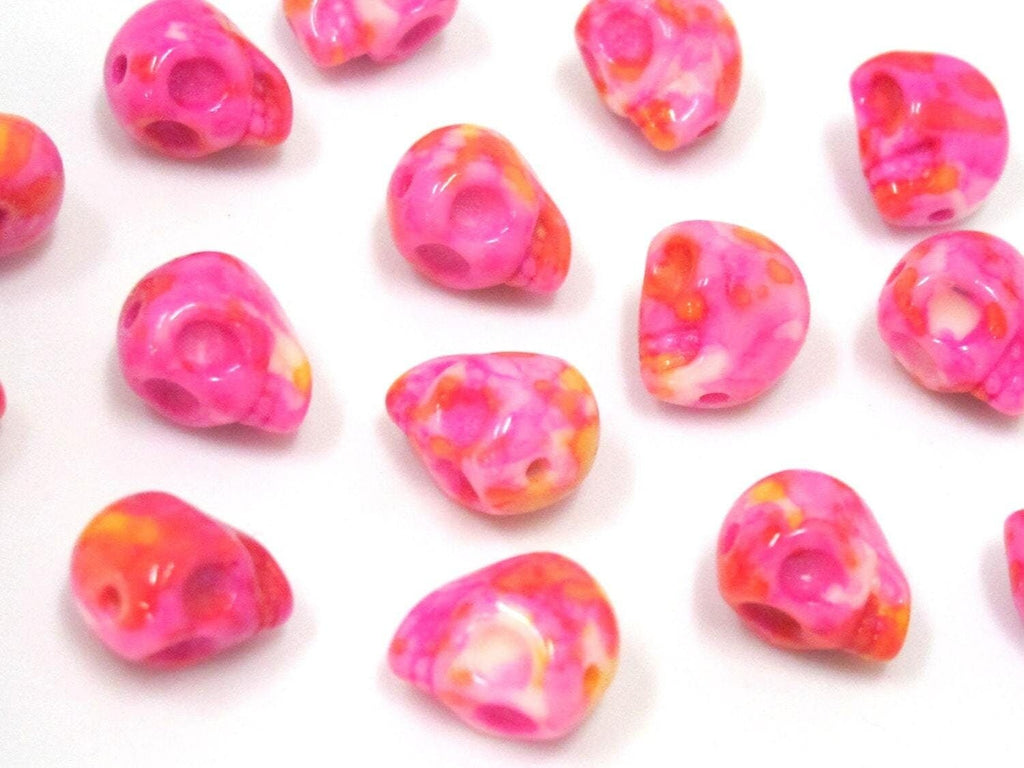 4 Beads - Pink color dyed jade small skull beads - GM373B