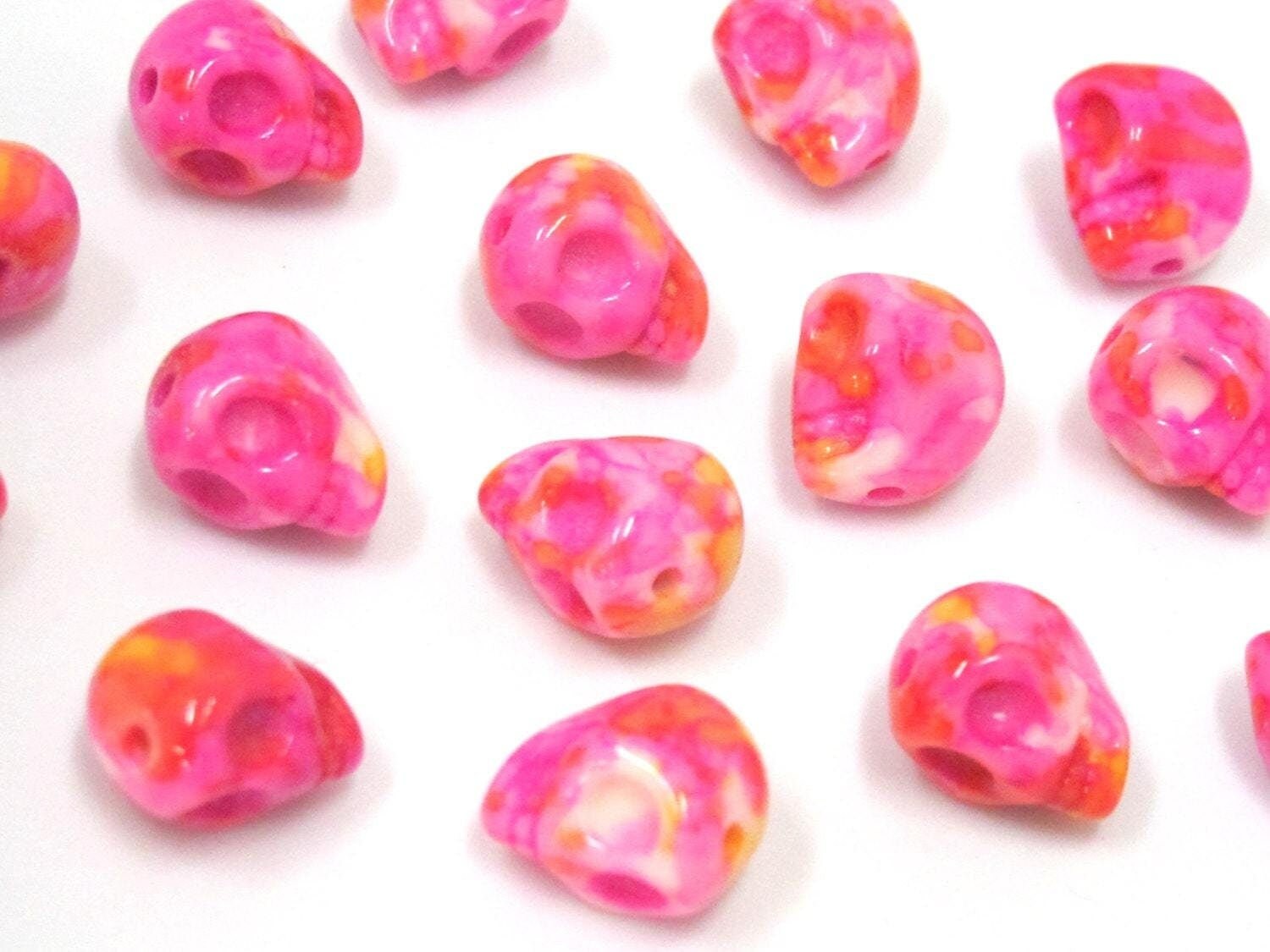 4 Beads - Pink color dyed jade small skull beads - GM373B