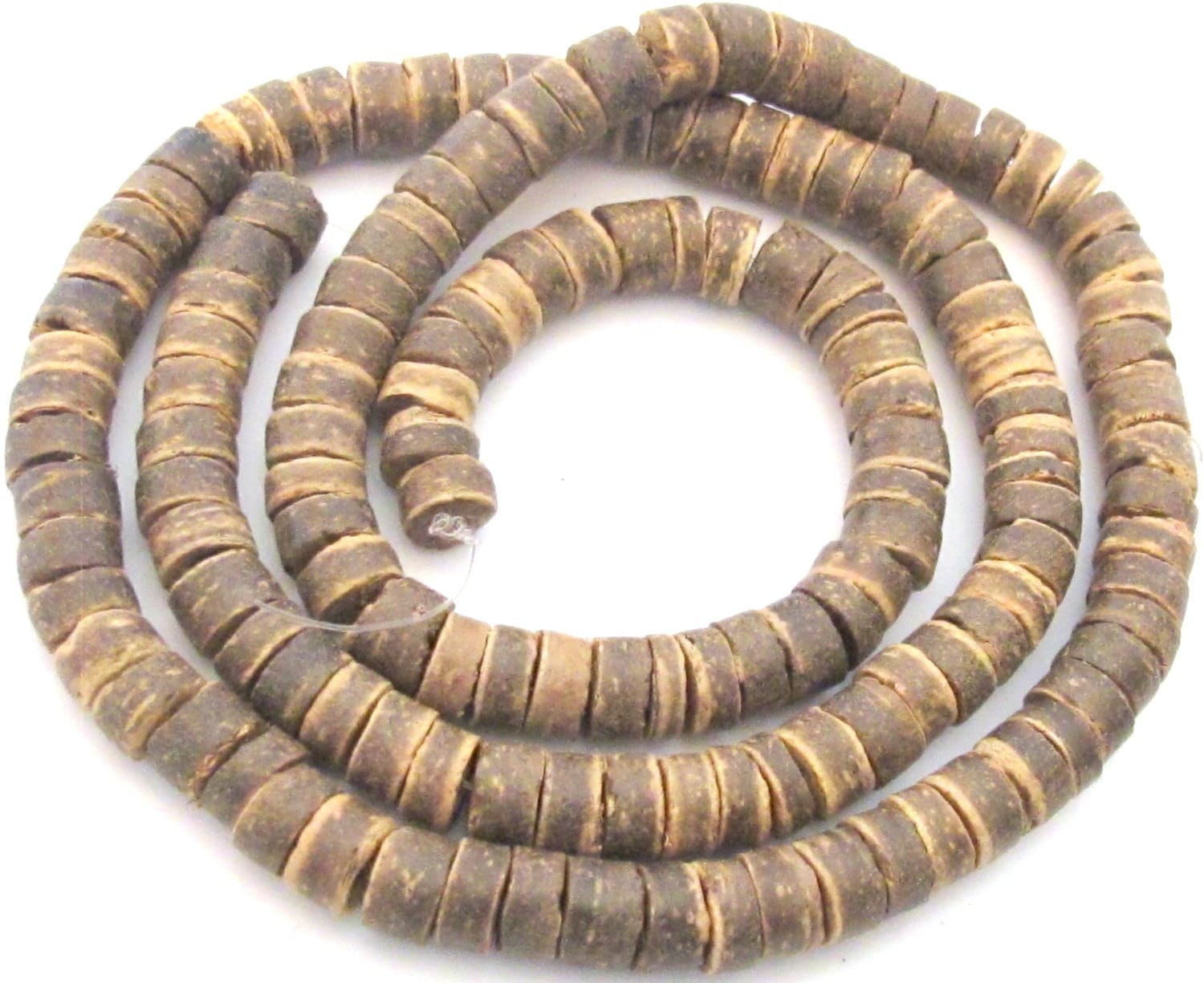 Natural brown rondelle heishi coconut beads long strand 22 inches - NB120