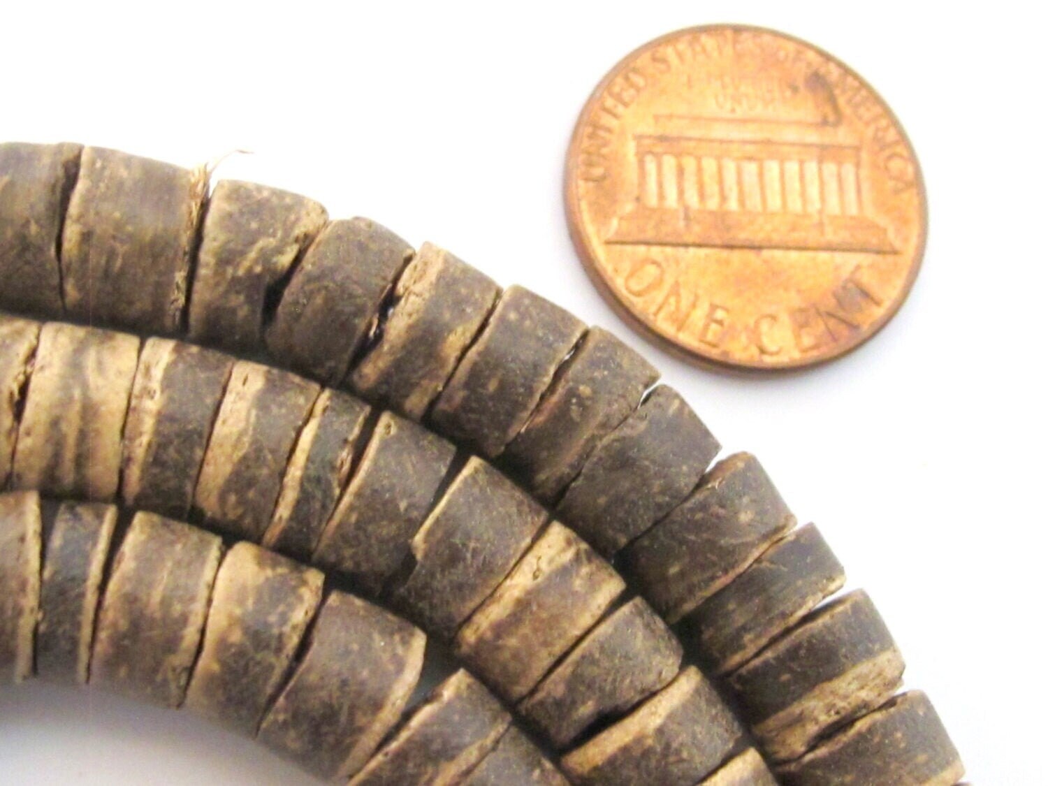 Natural brown rondelle heishi coconut beads long strand 16 inches 7 -8 mm beads coco beads - NB004G