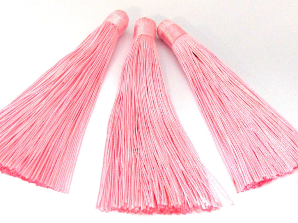 1 Piece - Long Light pink silk tassel charm supplies - 120 mm long - BD867