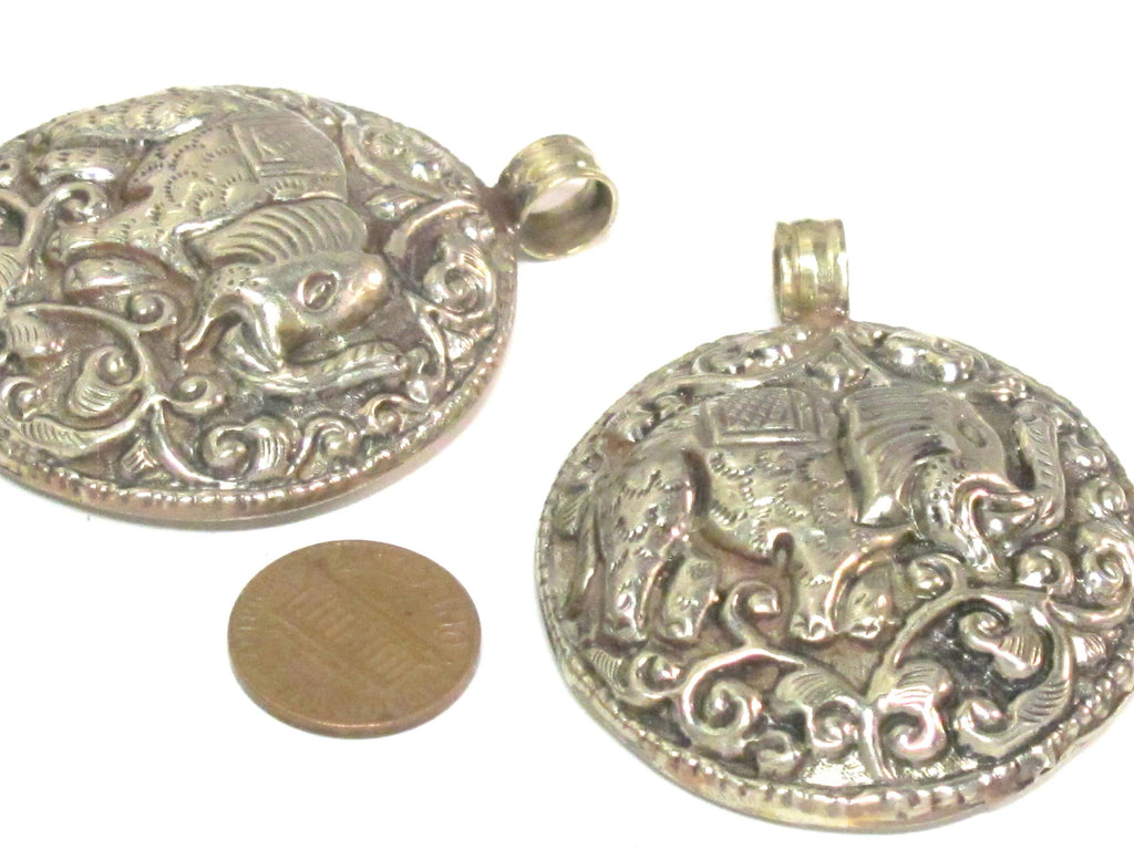 1 pendant - Gorgeous Tibetan elephant pendant antiqued silver color finish with reverse side carvings - PM351C