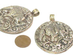 1 pendant - Gorgeous Tibetan elephant pendant antiqued silver color finish with reverse side carvings - PM351C
