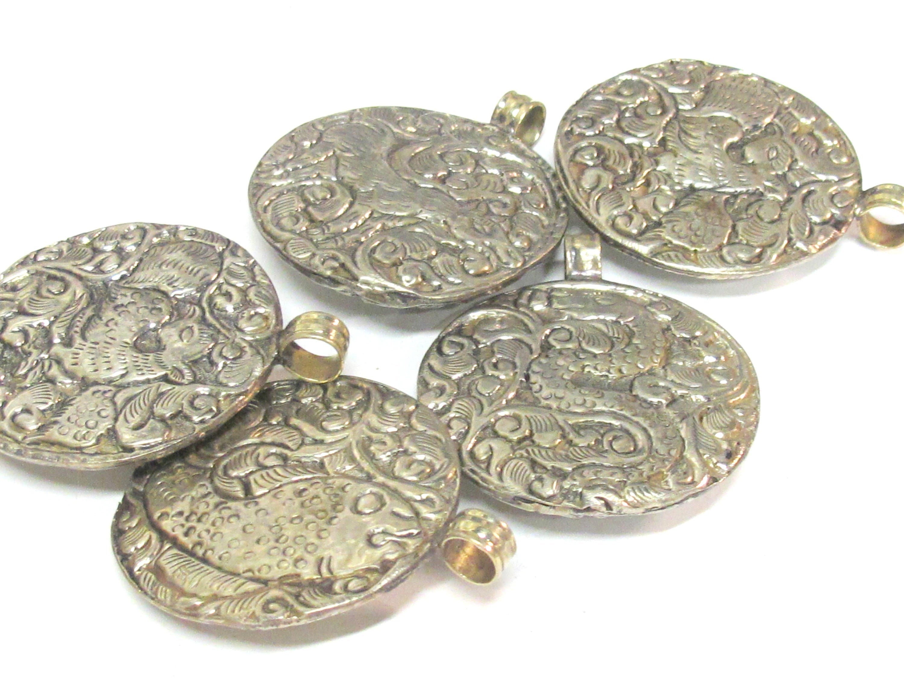 1 pendant - Gorgeous Tibetan elephant pendant antiqued silver color finish with reverse side carvings - PM351C
