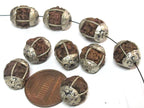 4 Beads - Nepal Rudraksha mala making beads encased in tibetan silver floral cap melon design bead - NB058B Nepalbeadshop