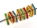 8 Beads - Sparkly bling crystal rhinestone inlaid gold color square brass frame beads - 10 mm size - BD947