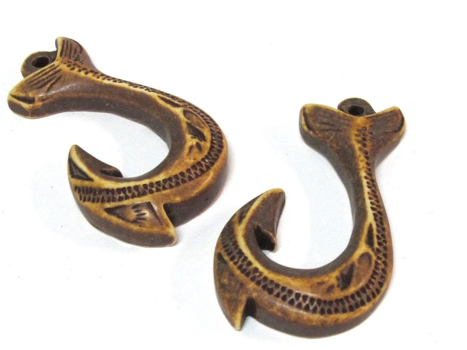 1 Pendant - Large fish hook design shape resin pendant - PB113