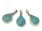1 Pendant - Tibetan silver teardrop shape turquoise gemstone pendant from Nepal - PM460