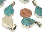 1 Pendant - Tibetan silver teardrop shape turquoise gemstone pendant from Nepal - PM460