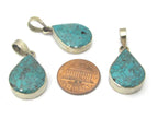 1 Pendant - Tibetan silver teardrop shape turquoise gemstone pendant from Nepal - PM460
