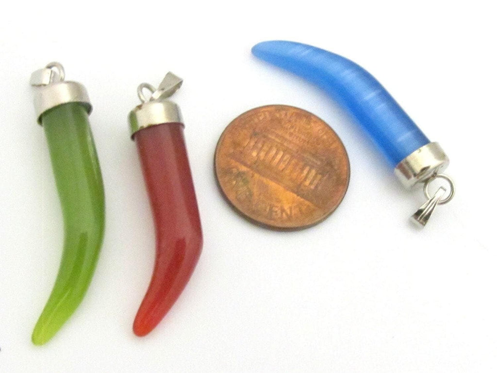 5 Pendants - Mix 5 colors cats eye glass horn pendants - PM332A