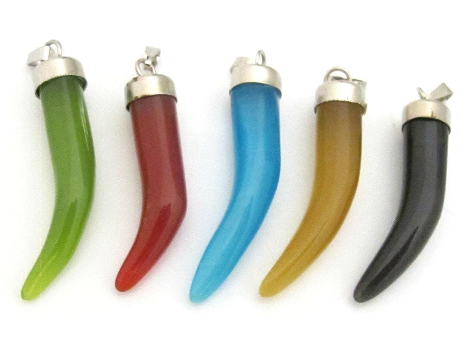 5 Pendants - Mix 5 colors cats eye glass horn pendants - PM332A