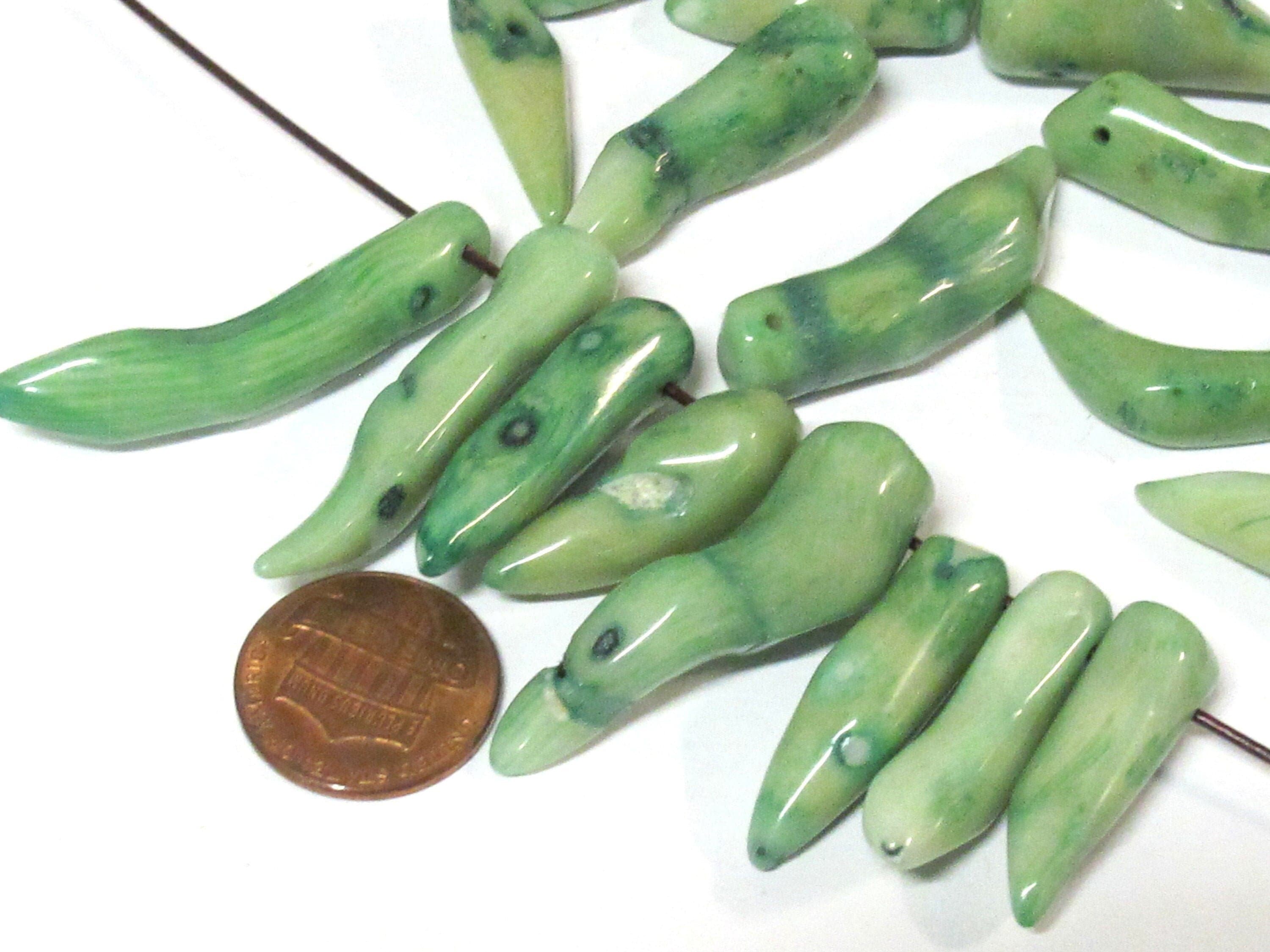 5 pieces - Irregular shape dyed green color branch bamboo coral sticks beads top side hole drilled approx 25 mm to 39 mm long - GM151B