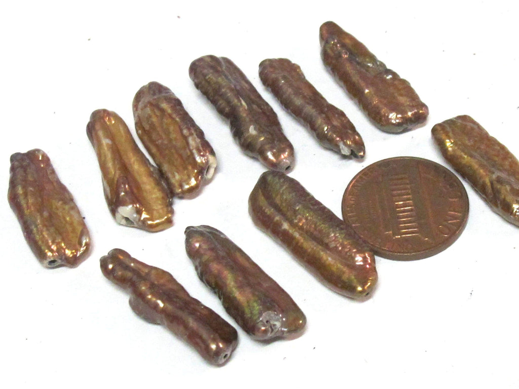 10 Beads - Natural freshwater Biwa cultured pearl sticks golden mustard yellow champagne color - PL006T